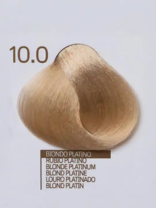 Design Look 10.0 Blonde Platinum hair color sample showing a creamy, light blonde shade for professional use.