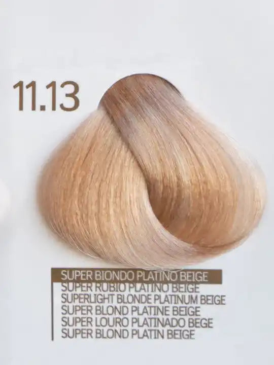 Цвят на коса 11.13 Superlight Blonde Platinum Beige, италианска крем-боя, ефектен нюанс за блестяща визия.
