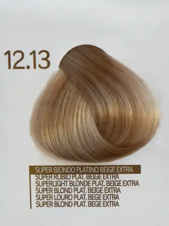 Цвят на коса 12.13 Superlight Blonde Platinum Beige Extra от Design Look, показваща нюансите и текстурата на боята.