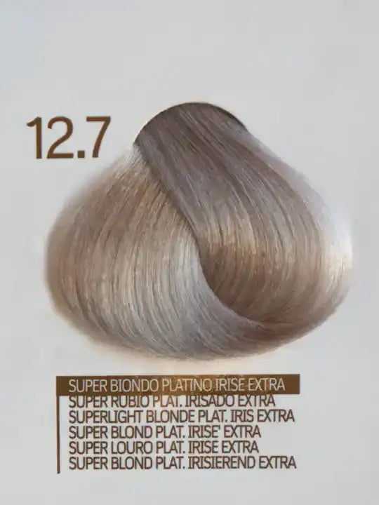 Design Look 12.7 Superlight Blonde Platinum Iris Extra hair color sample showing a creamy, light blonde shade.
