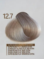 Зареди изображението в галерията, Design Look 12.7 Superlight Blonde Platinum Iris Extra hair color sample showing a creamy, light blonde shade.
