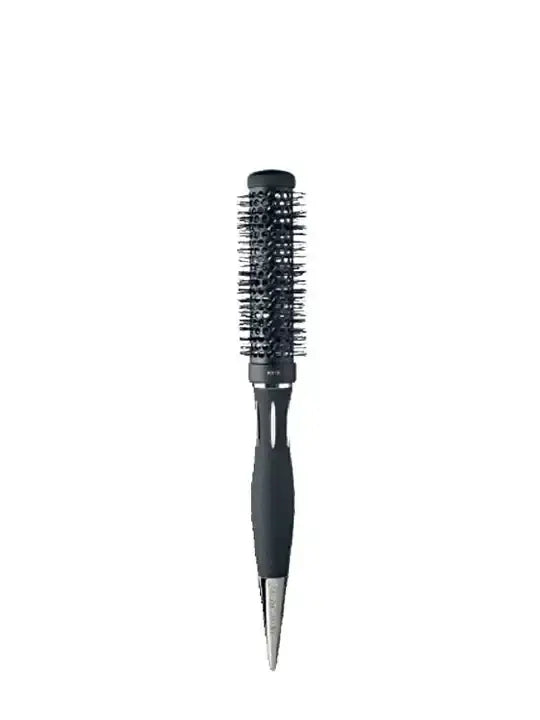 Black ceramic core round brush for drying and styling hair, 25mm size, with non slip handle and heat resistant bristles