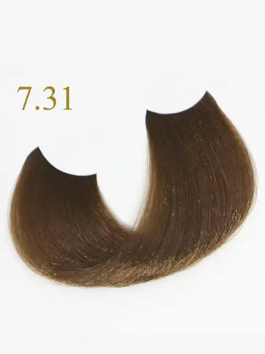 7.31 Blonde Sandy shade from Oro Therapy hair color, showcasing professional ammonia-free formula.