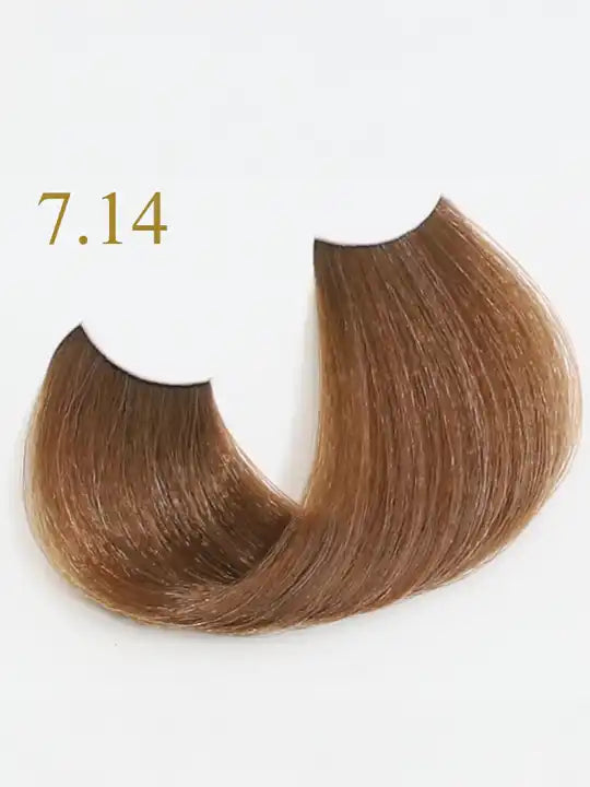 Oro Therapy 7.14 Hazelnut hair color swatch, showcasing rich brown tones for vibrant hair.
