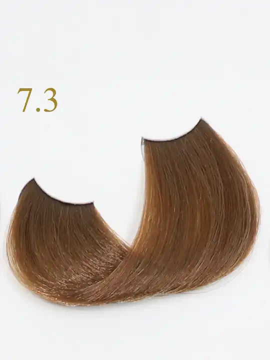 Цвят 7.3 Medium Blonde Golden - безамонячна боя за коса Oro Therapy с богатство от кератин и масла.