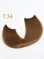 Зареди изображението в галерията, Цвят 7.34 Blonde Golden Copper на боя Oro Therapy за коса, показващ блестящи нюанси.
