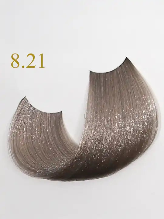 Oro Therapy 8.21 Light Blonde Violet Ash hair color swatch for professional hair coloring.