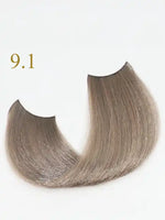 Зареди изображението в галерията, Oro Therapy 9.1 Very Light Blonde Ash hair color sample, highlighting its soft tones and shine on a white background.
