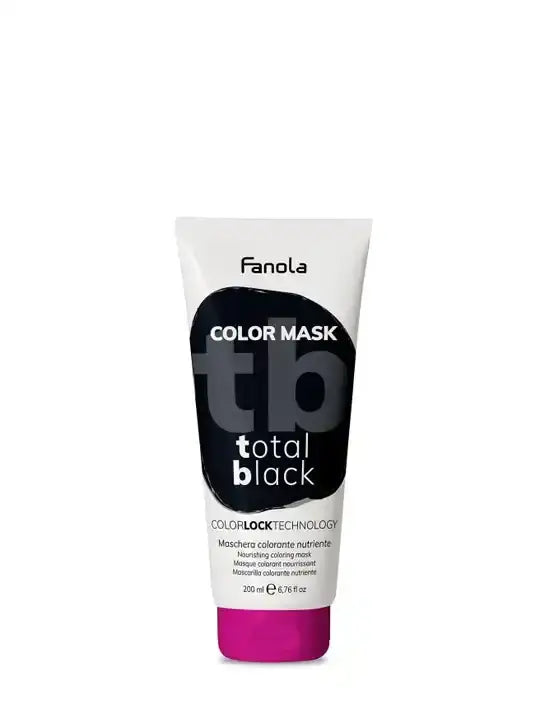 Fanola Total Black nourishing color mask tube 200 ml for hair hydration and color refreshing.