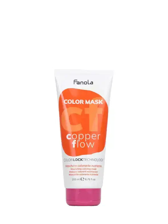 Fanola Copper Flow 200 ml color mask for nourishing and hydrating hair with warm copper tones.