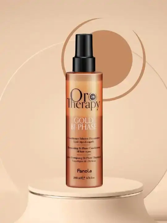 Oro therapy gold bi phase spray balm 200ml for deep hydration and shine, enriching hair with moisture and protection
