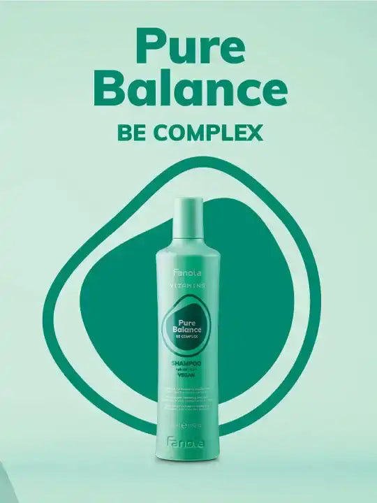Fanola Pure Balance BE COMPLEX шампоан за балансиране на скалпа, 350 мл, в светъл фон.