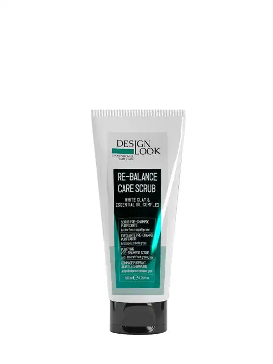 Design Look Re-Balance scalp scrub 200 ml with white clay and essential oils for deep cleansing.